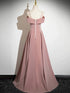 Pink Sweetheart Off Shoulder Straps A-line Prom Dress, Pink Floor Length Evening Dress